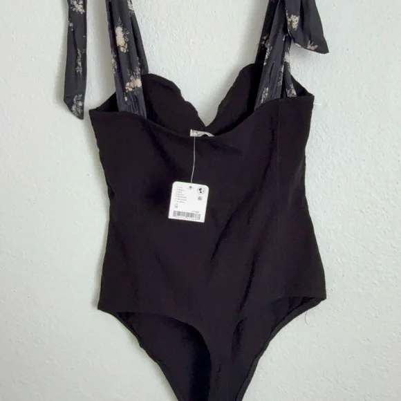 Free people Movement by Free People Black Bodysuit with Floral Accents - Picture 6 of 8